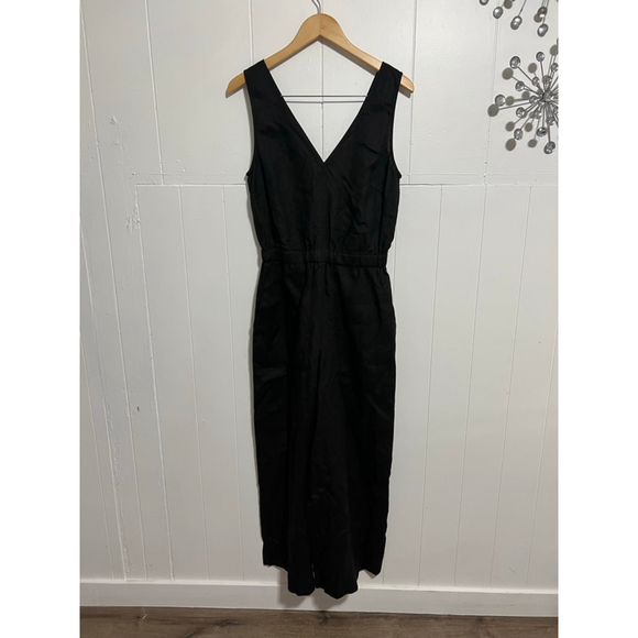 Women's Sundry 100% linen Black Sleeveless V-Neck Linen Jumpsuit Size S - Picture 3 of 13